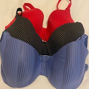 Warner's Red, Black Polka Dot, and Blue Bras